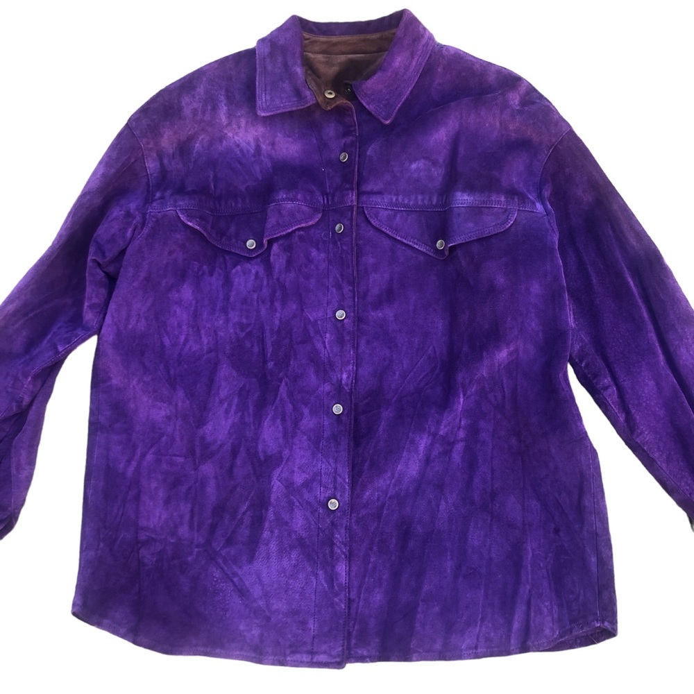 Vintage 80's Purple Suede Shacket Leather Shirt Jacket Western Boho Women's M